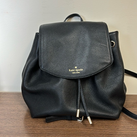 Kate Spade black leather drawstring backpack - Picture 1 of 9